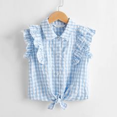 Блузка с узлом в клетку для девочек Shein