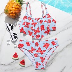 Преувеличенное кружево Животный Бохо Купальники для девочек Shein