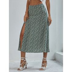 Юбка с разрезом и цветочным принтом Shein