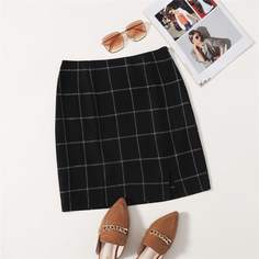на молнии Клетчатый Институтский Юбки Shein
