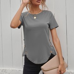 Асимметричная футболка с пуговицами Shein