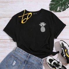 Фрукты и овощи Повседневный Футболка размера плюс Shein