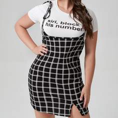 Разрез Клетчатый Повседневный Платья размер плюс Shein