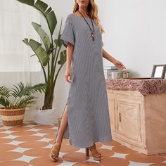 Платье в полоску с разрезом Shein