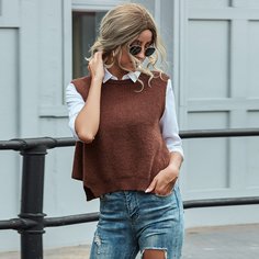 Однотонный жилет с круглым воротником Shein