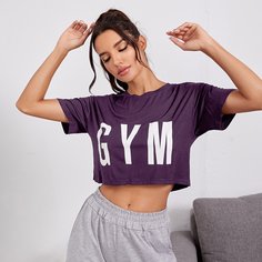 Короткая спортивная футболка с текстовым принтом Shein