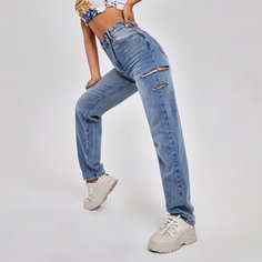 Прямые джинсы с карманом и высокой талией Shein