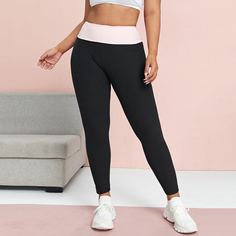 Контрастные спортивные леггинсы размера плюс Shein