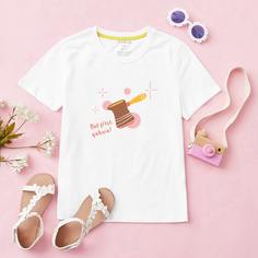 С карикатурой Повседневный Футболки для маленьких девочек Shein