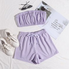 Однотонные шорты и топ без бретелек Shein