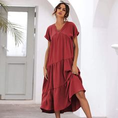 Длинное платье с v-образным воротником Shein