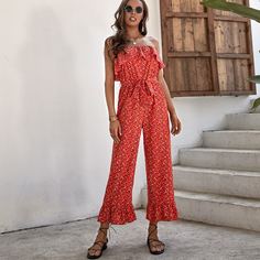 с оборками цветочный Бохо Комбинезоны Shein