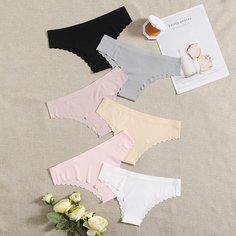 Трусики в рубчик с фестончатым краем 6шт Shein