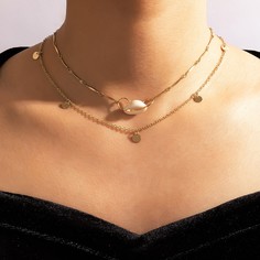 2шт ожерелье с диском и ракушкой Shein