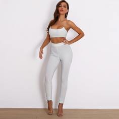 однотонные блестящие майка и леггинсы Shein