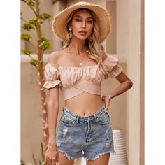 с оборками Одноцветный Бохо Женские топы Shein