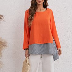 Асимметричный Клетка Винтажный Блузы Shein