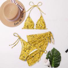 Купальник бикини с треугольными чашечками и пляжная юбка с принтом пейсли 3шт Shein