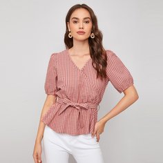 Пояс Клетчатый Элегантный Блузы Shein