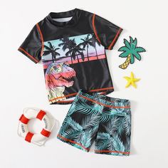 Слитный купальник с оригинальным принтом для мальчиков Shein