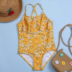 Слитный купальник с цветочным принтом для девочек Shein