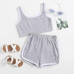 Шорты и майка с контрастной отделкой для девочек Shein