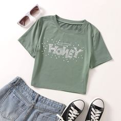 Короткая футболка с текстовым принтом Shein