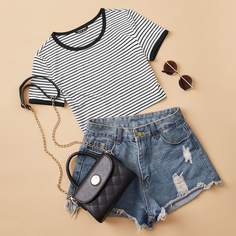 Короткая футболка в полоску Shein