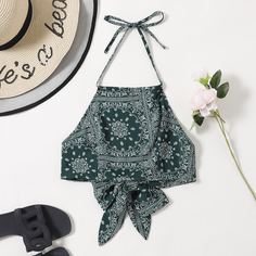 Топ-халтер с узлом сзади и принтом пейсли Shein