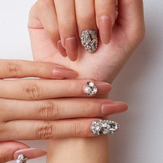 24шт накладные ногти со стразами и 1 лист лента Shein