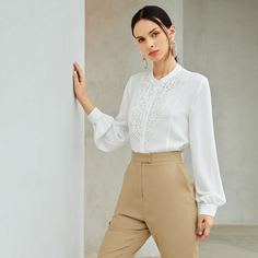 Контрастные кружева Одноцветный Повседневный Блузы Shein