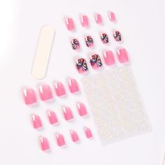 24шт накладные ногти с узором бабочки & 1 лист лента & 1шт пилочка для ногтей Shein