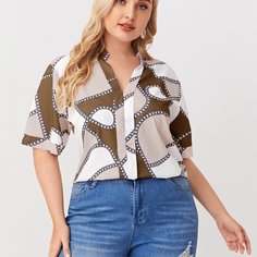 Блузка размера плюс с принтом цепочки Shein