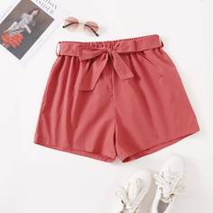 Однотонные широкие шорты размера плюс с поясом Shein