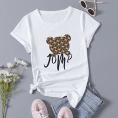 С карикатурой Повседневный Футболки Shein