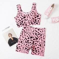 Спортивный бюстгальтер и велошорты с принтом и хорошей эластичностью Shein