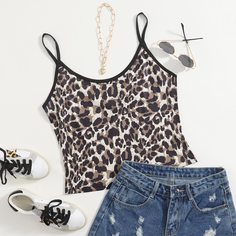 Контрастная отделка Леопард Повседневный Размера плюс жилет Shein