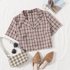 Кроп блузка в клетку Shein