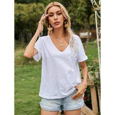 Одноцветный Повседневный Футболки Shein