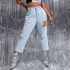 Рваные джинсы с высокой талией размера плюс Shein