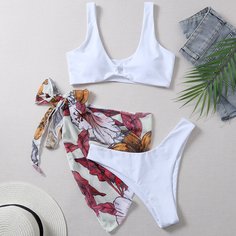 3 пакета бикини и пляжная юбка с цветочным принтом Shein