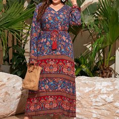 Контрастное платье размера плюс с цветочным принтом Shein