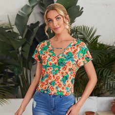 с разрезом Цветочный Бохо Блузы Shein