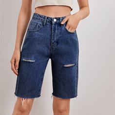 Рваные джинсовые шорты с высокой талией Shein