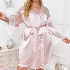 с поясом буква Элегантный Домашние халаты и комплекты размер плюс Shein