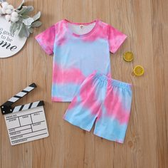 Шорты и футболка с принтом тай дай для девочек Shein