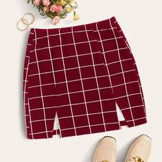 Клетчатая юбка с M-разрезами Shein