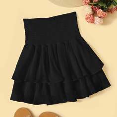 Короткая Трикотажная Юбка С Многослойной Оборкой Shein
