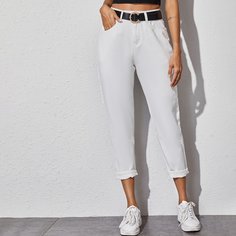 Однотонные джинсы с карманом без пояса Shein