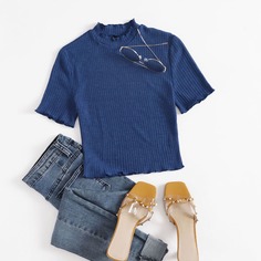 Трикотажная футболка с оригинальной отделкой Shein